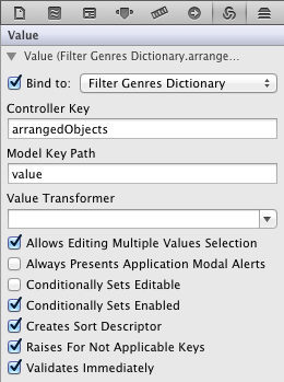 NSDictionaryController bind value