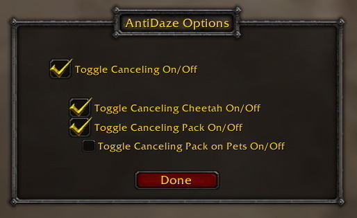AntiDaze Options Window