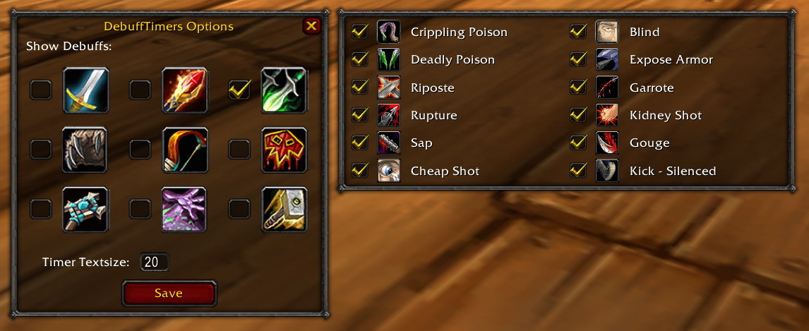 DebuffTimers Rogue Options