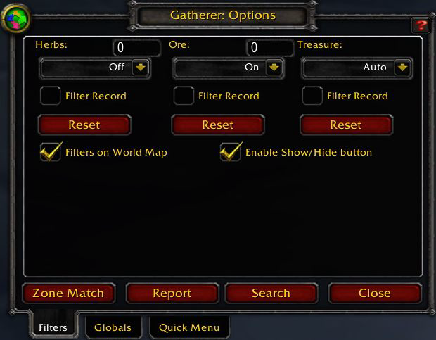 Gatherer Options Filters