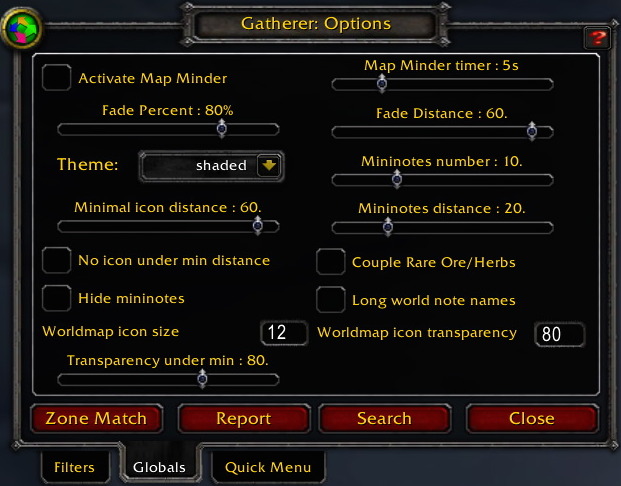 Gatherer Options Globals