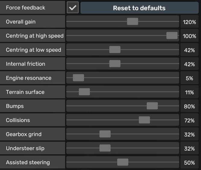 Logitech G29/G920 Force Feedback Settings
