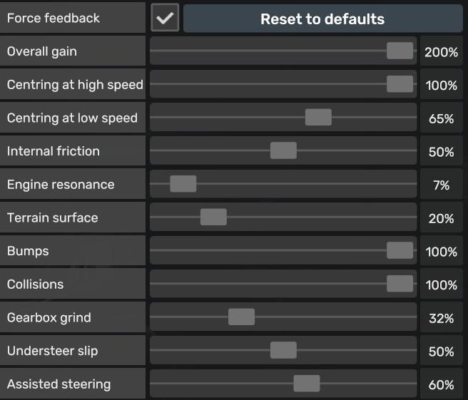 Thrustmaster TX/T300 Force Feedback Settings