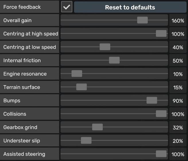 Thrustmaster TMX/T150 Force Feedback Settings